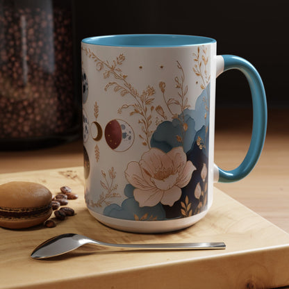 Celestial Floral Accent Coffee Mug- Mystic Moon Decor Drink-ware