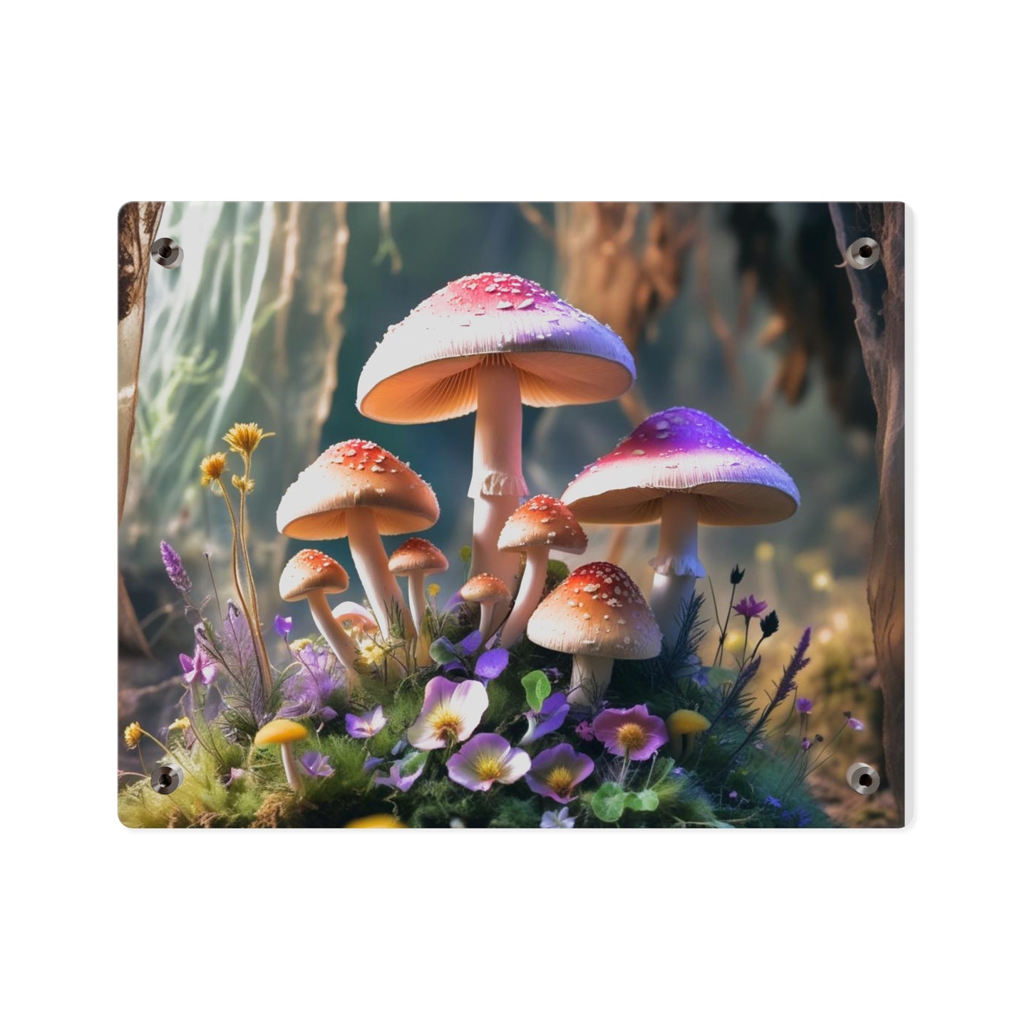 Zână de pădure cu ciuperci – Tablou acrilic rustic cu pădure