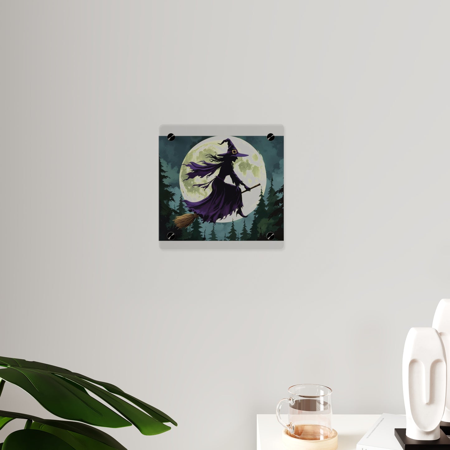 Acrylic Wall Art Panels - Witch and Moon Decor, Perfect for Halloween