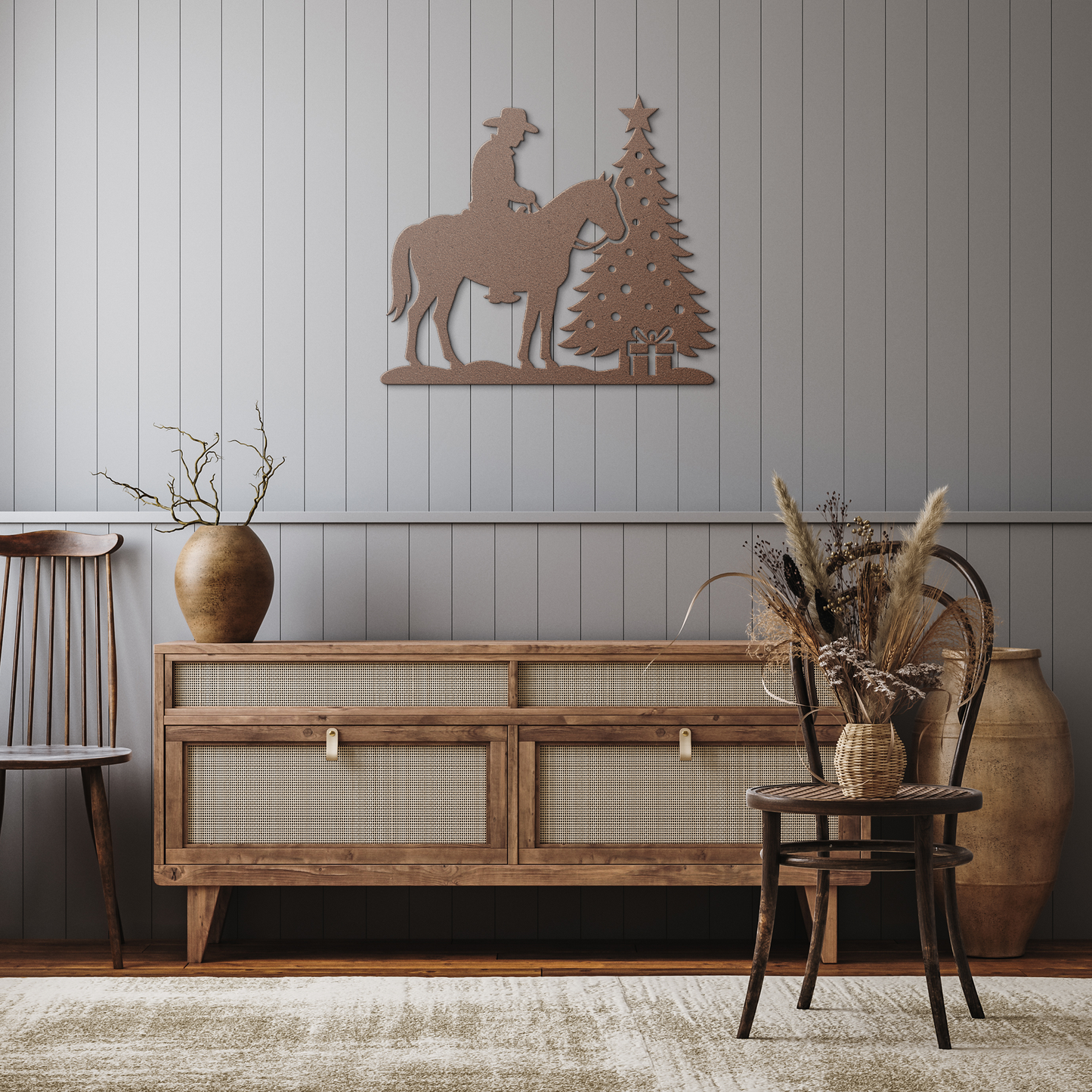 Cowboy_Christmas_Metal_Wall_Art__West_Copper_Rustic_Hallway_Mockup.png
