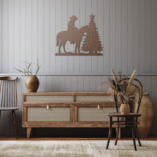 Cowboy_Christmas_Metal_Wall_Art__West_Copper_Rustic_Hallway_Mockup.png