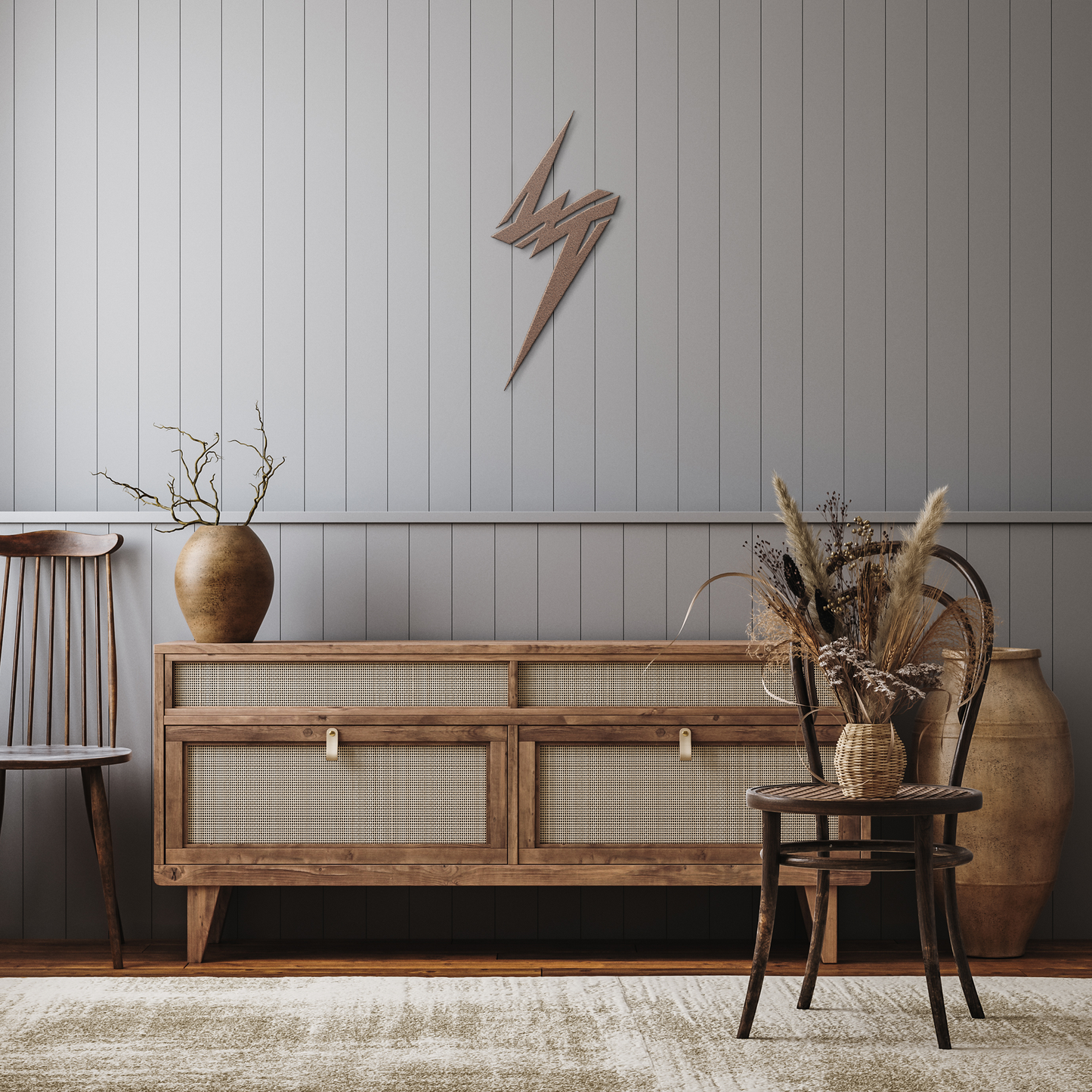 Electric_Thunderbolt_Sign__Geometric__Copper_Rustic_Hallway_Mockup.png