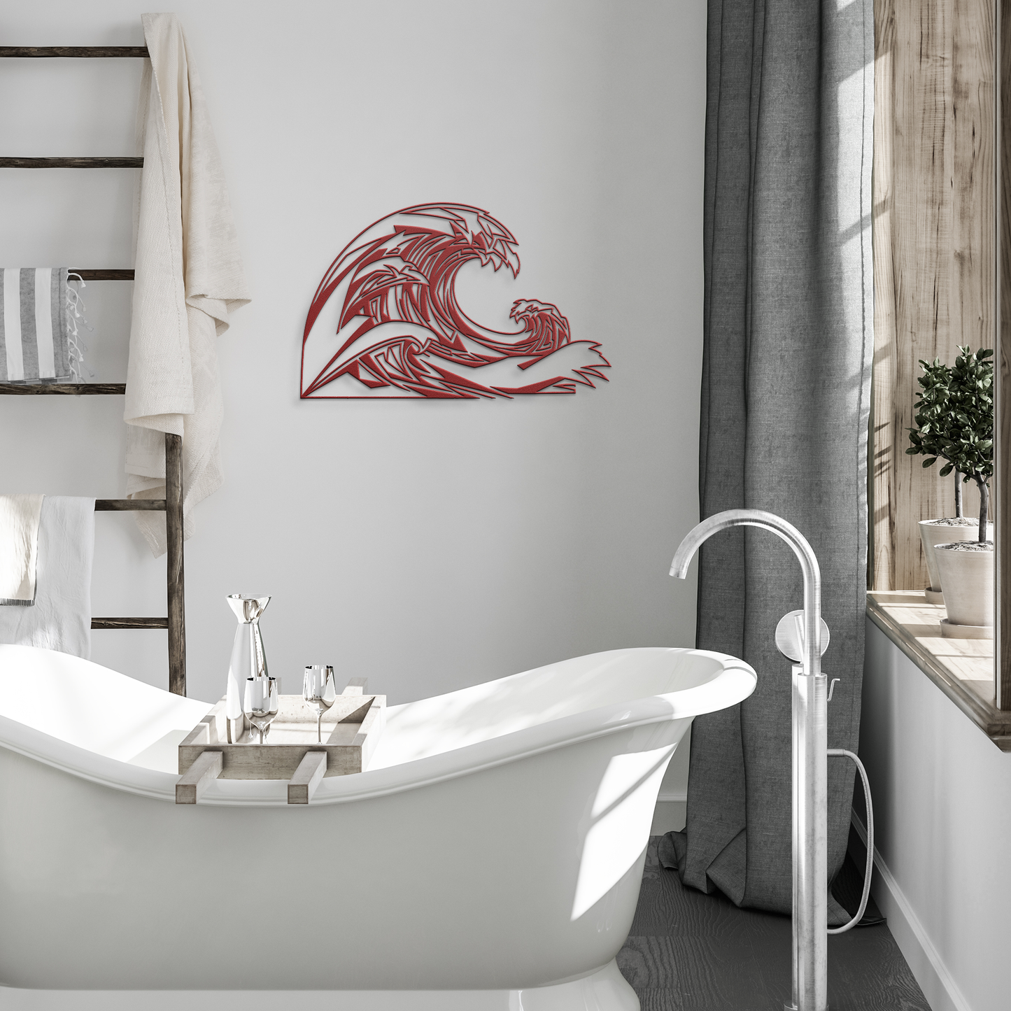 Tidal_Surge_Metal_Sign__Geometric_Oce_Red_Modern_Bathroom_Mockup.png