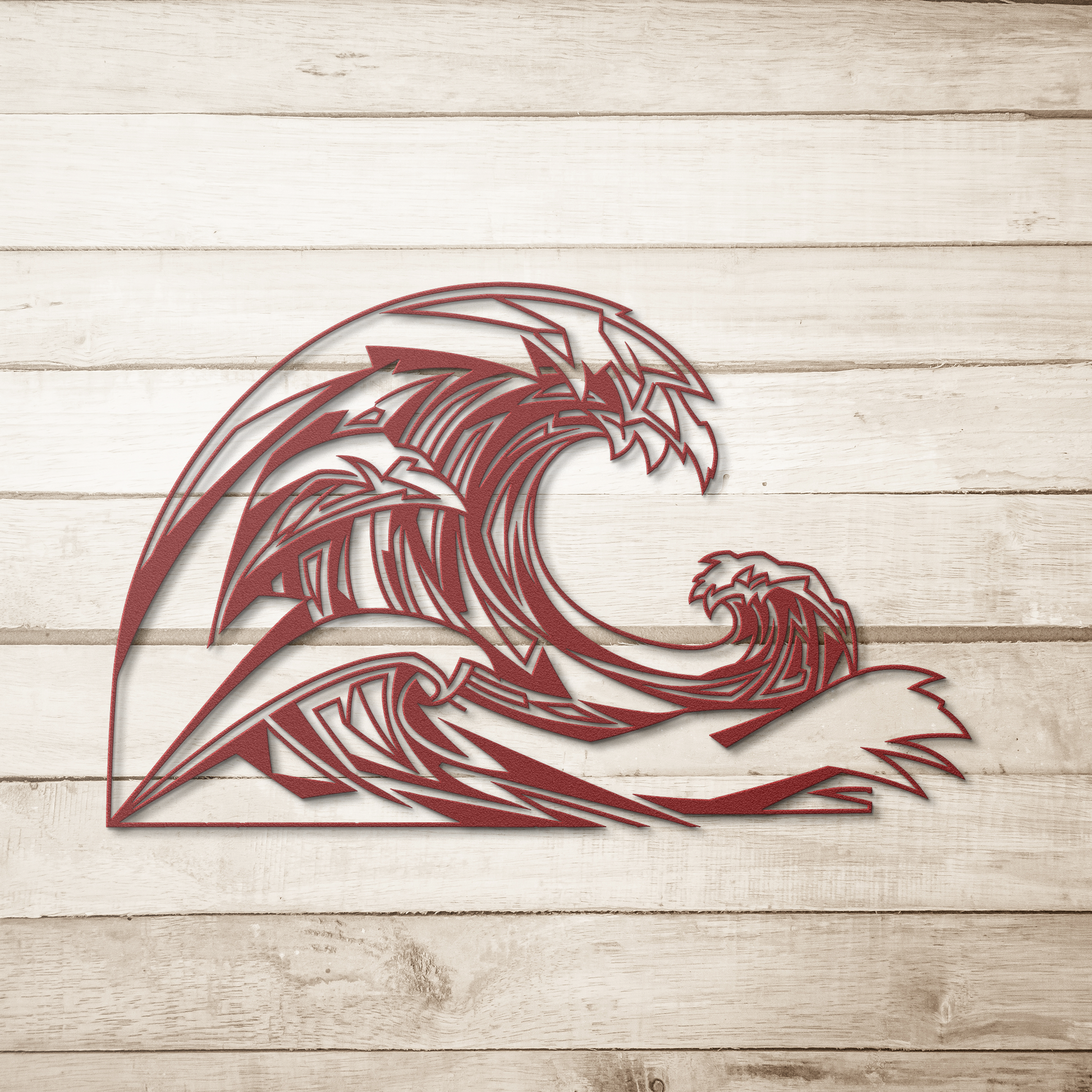 Tidal_Surge_Metal_Sign__Geometric_Oce_Red_Simple_Wood_BKGD_Mockup.png