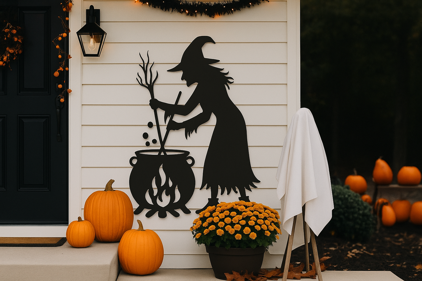 Witch’s Cauldron Silhouette – Rustic Halloween Metal Wall Art