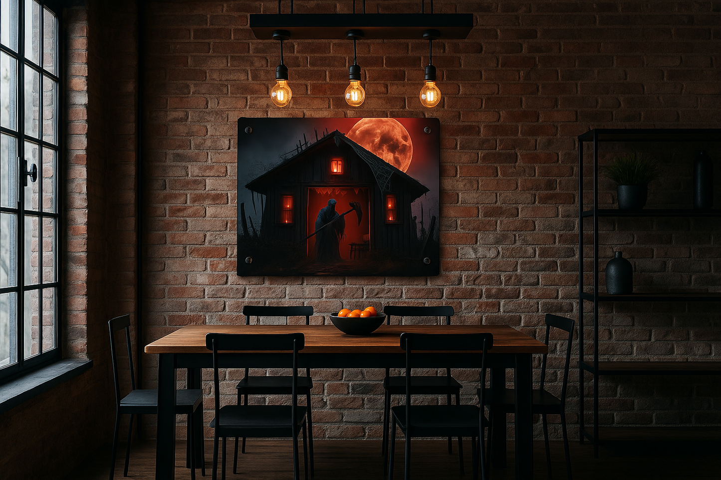 Halloween Wall Art Panel - Spooky Grim Reaper Under Blood Moon